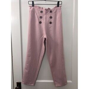 Heart & Hips Women's Pink Linen Blend Pull On Pants Button Detail Juniors Size S